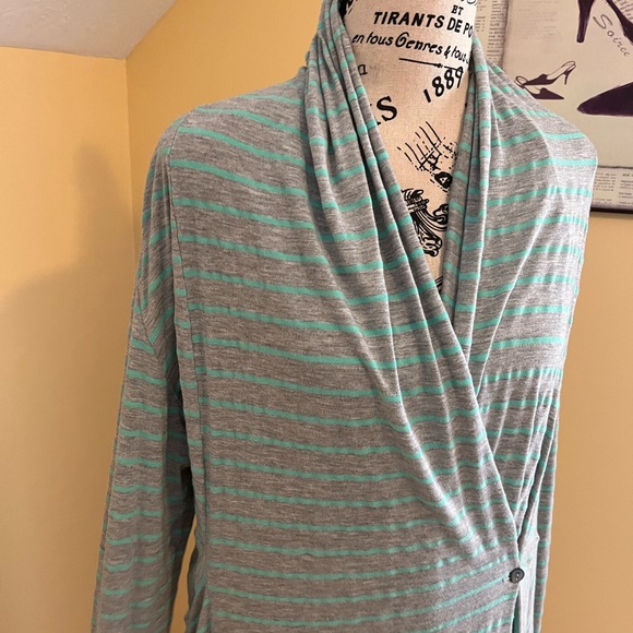 LADIES LONG JACKET GREEN/GREY STRIPES SIZE XL MADE IN THE 🇺🇸 USA - Picture 2 of 13